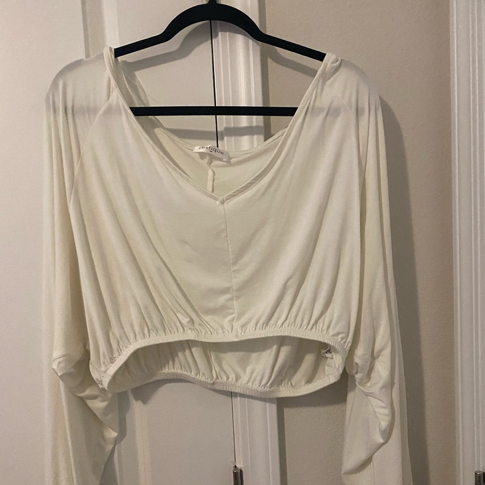 Oversized cropped white long sleeve